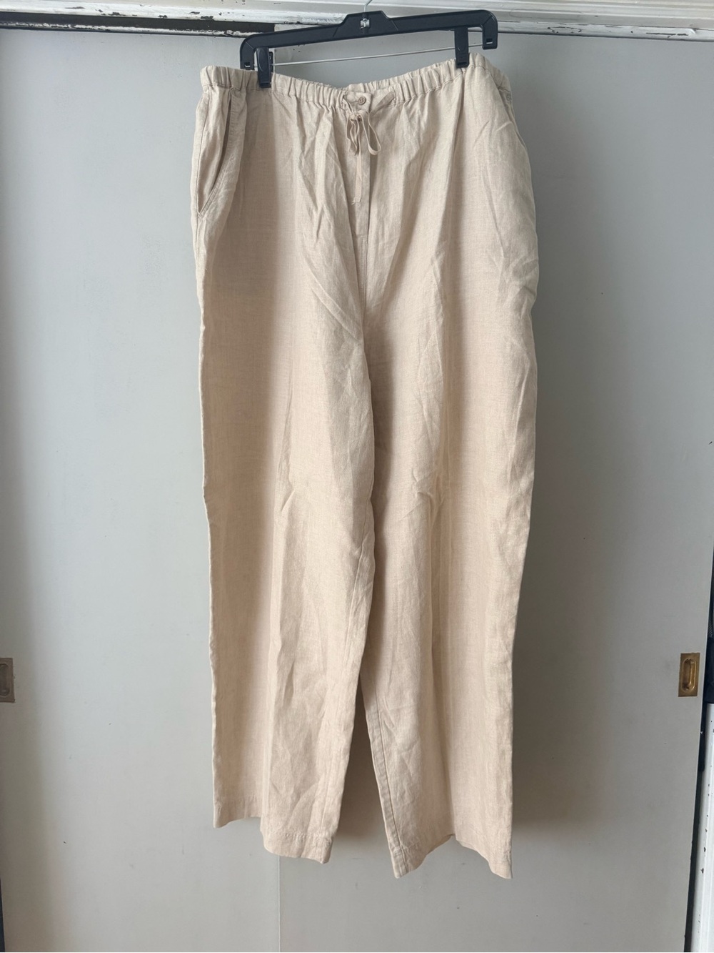 Women’s Casual Drawstring wide leg linen Pants - Cream